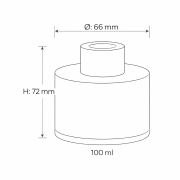 Maßskizze einer runden Diffusorflasche mit 100 ml Fassungsvermögen, 72 mm Höhe und 66 mm Durchmesser