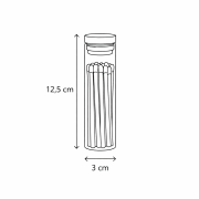 Maßskizze eines Streichholzglases mit 12,5 cm Höhe und 3 cm Durchmesser