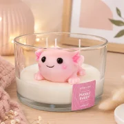 Rosa Axolotl Duftkerze Puddle Buddy im Glas – handgefertigte Designkerze