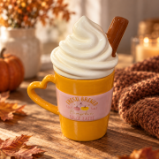 Pumpkin Spice Latte Tasse mit Herzhenkel und dekorativer Sahnehaube